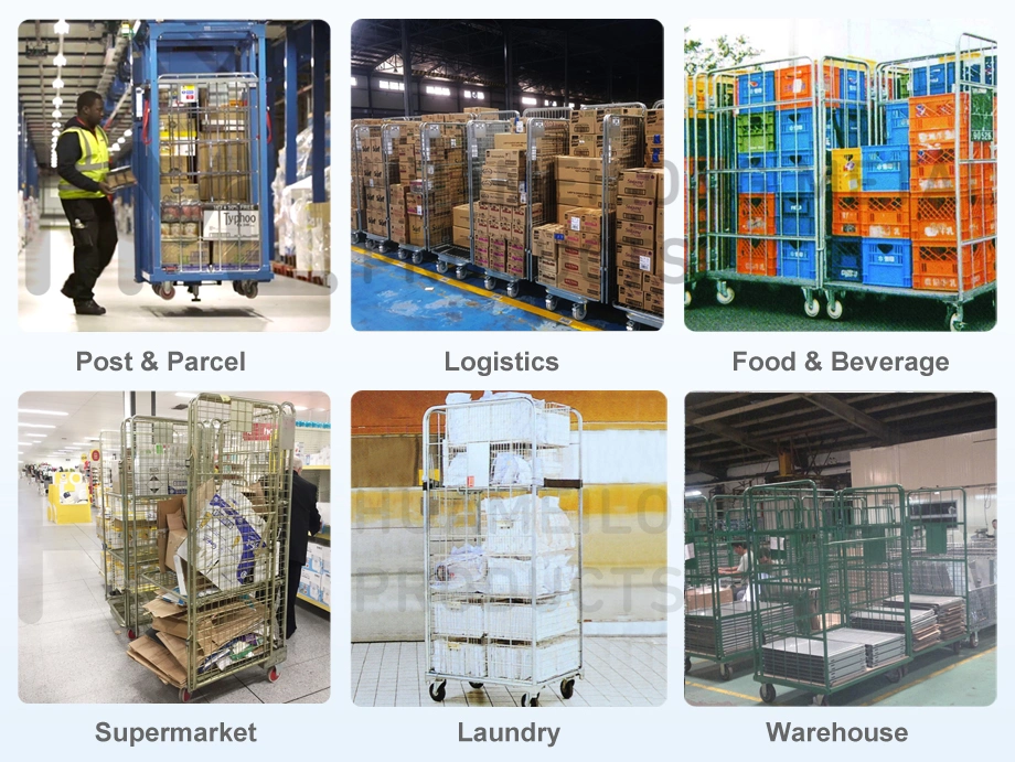 Four Sided Customized Galvanized Transportation Foldable Rolling Metal Storage Cage