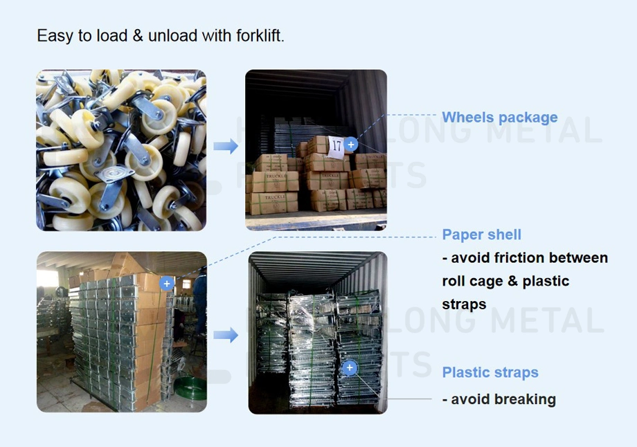 Four Sided Customized Galvanized Transportation Foldable Rolling Metal Storage Cage